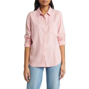 Caslon Casual Linen Blend Button Up Shirt Pink Sz-XL NWT MSRP $59